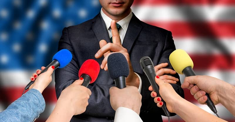 American candidate speaks to reporters - journalism concept-cm